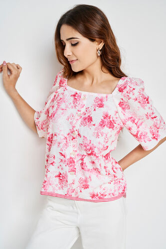 Pink Floral Straight Top, Pink, image 3